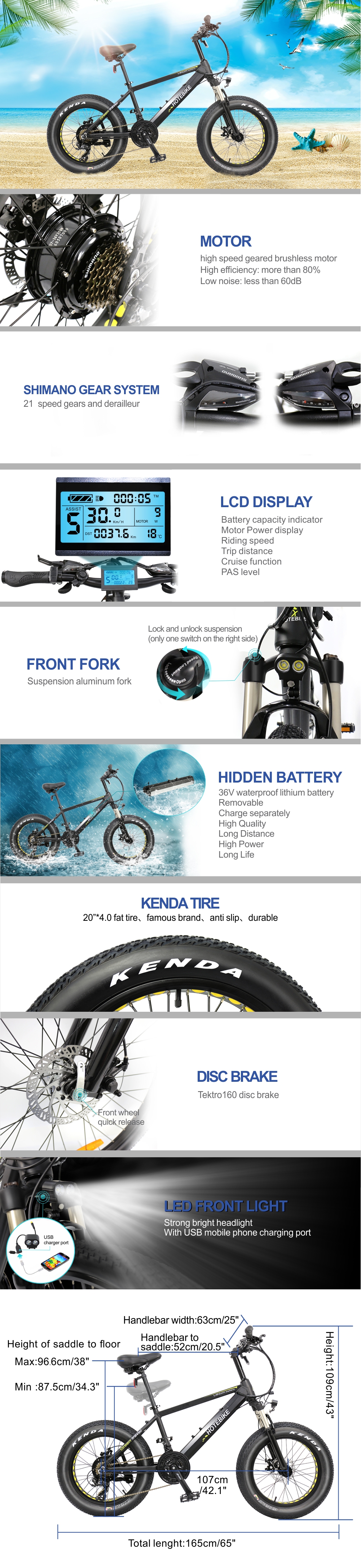 20-Inch Dikke Band Elektrische Fiets – All-Terrain Comfort & Kracht - HOTEBIKE - 1