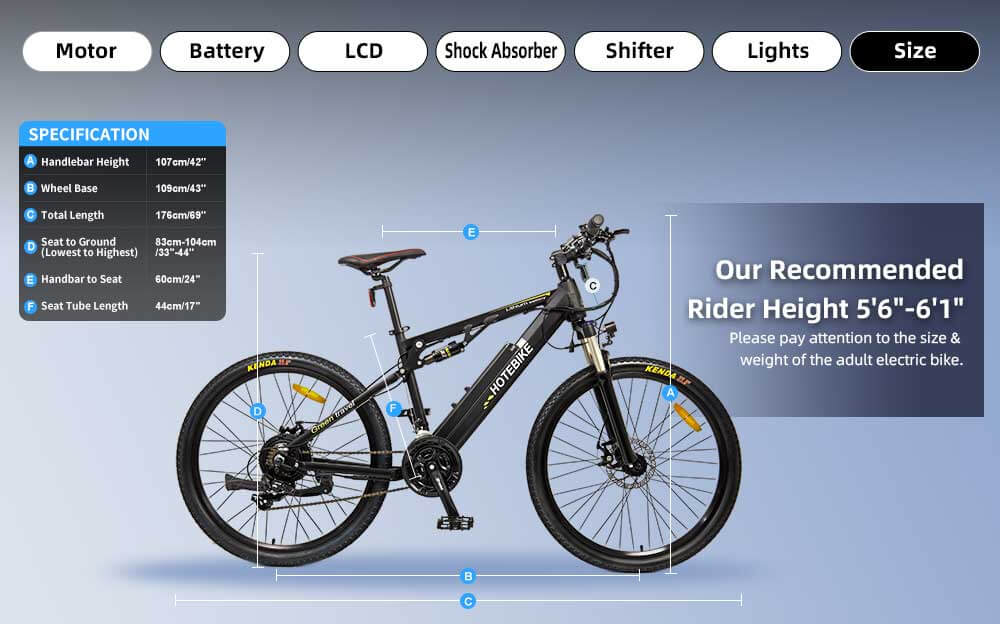 HOTEBIKE Volledig geveerde elektrische mountainbike – 500W motor, 48V 13Ah accu, Shimano 21-versnellingen - Elektrische Fiets Europa - 9