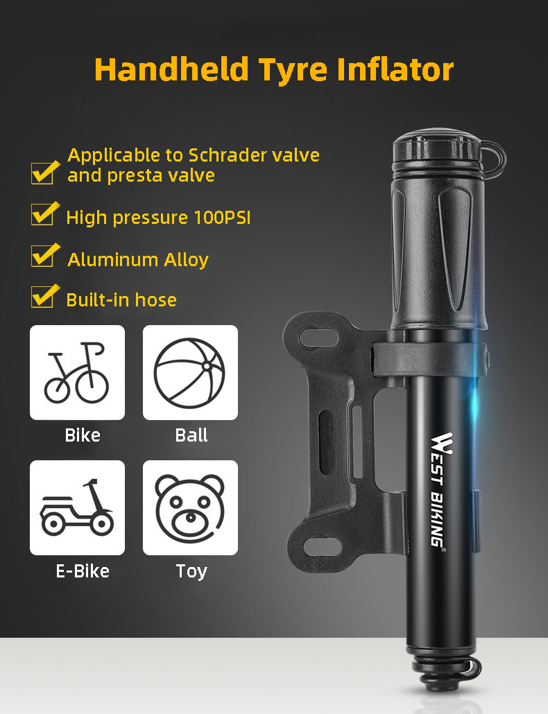 HOTEBIKE Mini Draagbare Hogedruk Fietspomp – 100 PSI, Aluminium Cilinder, Universele Ventiel, Ingebouwde Slang 1 HOTEBIKE Mini Draagbare Hogedruk Fietspomp – 100 PSI, Aluminium Cilinder, Universele Ventiel, Ingebouwde Slang - HOTEBIKE - 1