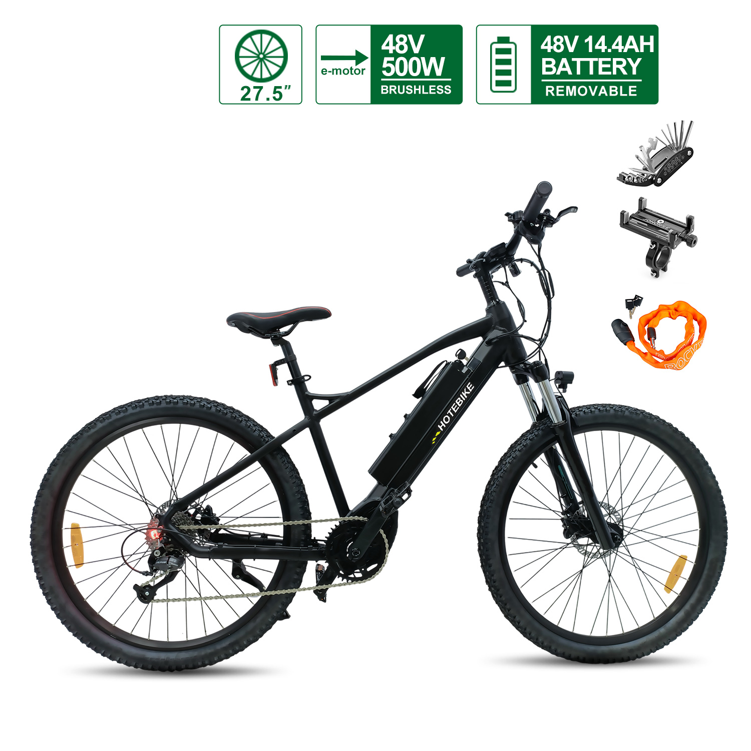 HOTEBIKE A6AH27.5MD – 500W Mid-Drive E-Bike with 9-Speed Gears & Full Suspension