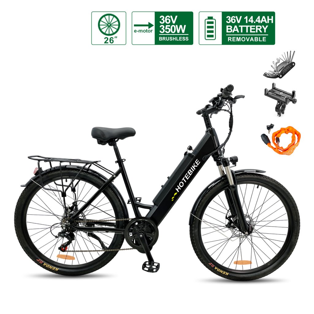 HOTEBIKE Mid-Drive Electric Bike with Hidden Battery & Heavy-Duty Rear Rack – 25–30 km/h Max Speed